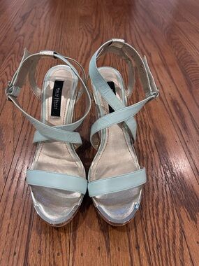 White House Black Market Mint Green Leather Strappy Heels